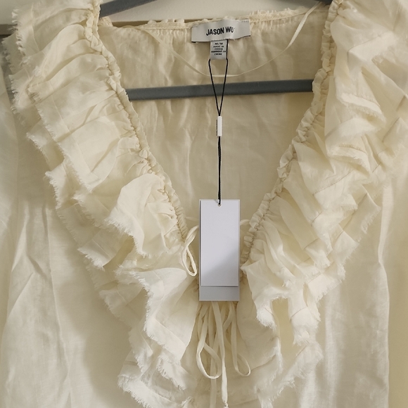 Jason Wu Cream Ruffle Long Sleeve Blouse - Picture 5 of 10